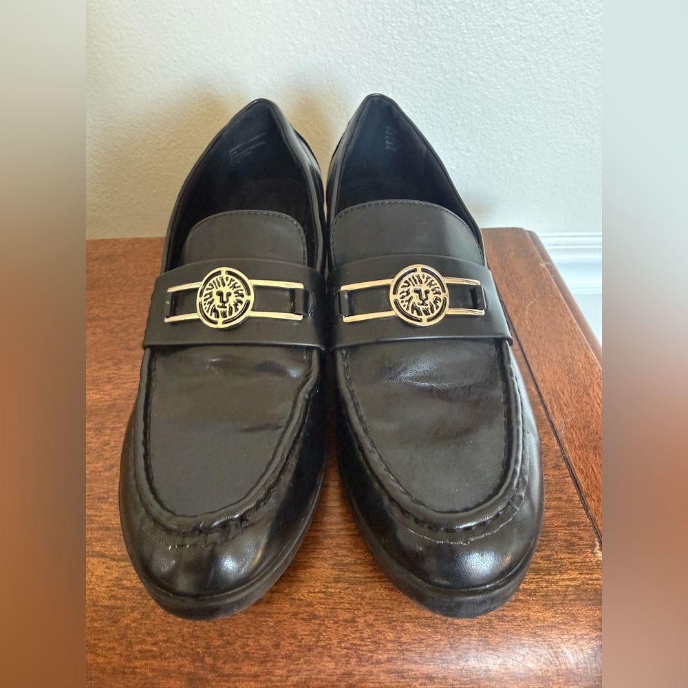 Anne Klein Vintage Black Loafers with Gold Accent